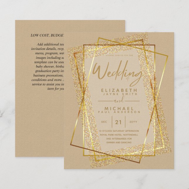 PAPIER PARTIES SCINTILLANT D'OR BUDGÉTAIRE REGARDER LES I (Devant / Derrière)