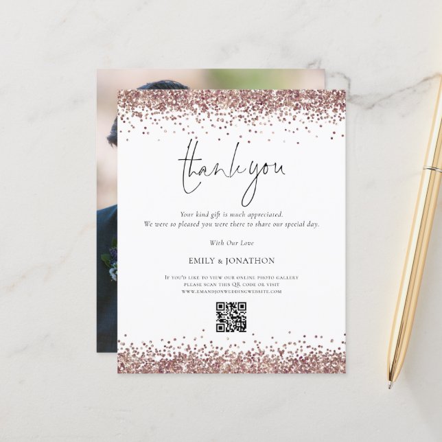 Papier Parties scintillant d'or Rose budget  QR Code Mari (Devant/Arrière en situation)