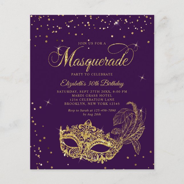 Papier PARTIES SCINTILLANT d'or violet BUDGET Mascarade A (Devant)