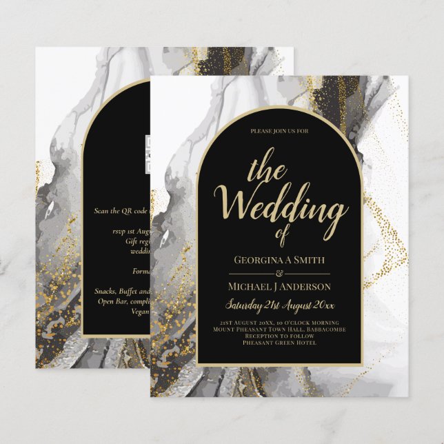 Papier Parties scintillant moderne en marbre d'Agate d'or (Devant / Derrière)