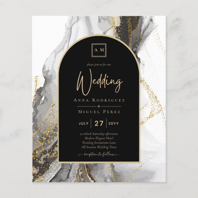 Papier Parties scintillant moderne en marbre d'Agate d'or (Devant)