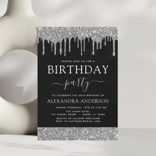 Papier Parties scintillant noire argent budget Invitation