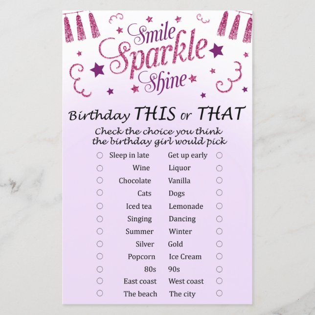 Papier Parties scintillant rose Anniversaire Ce ou Ce Jeu (Devant)