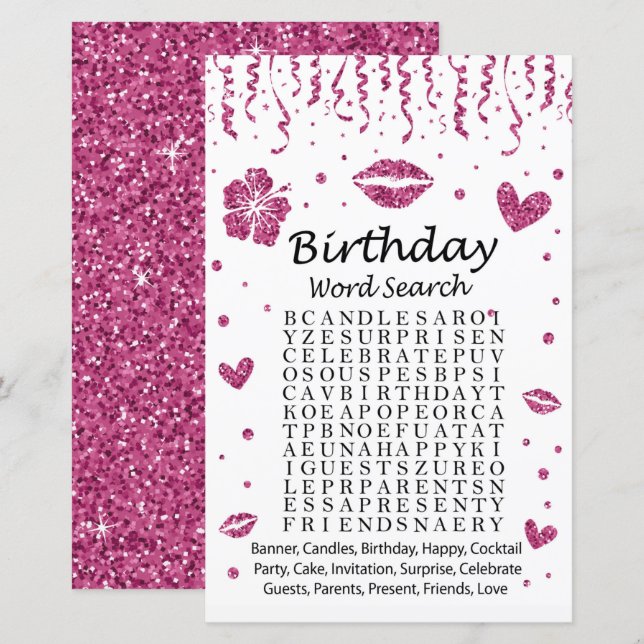 Papier Parties scintillant rose Anniversaire Mot de reche (Devant / Derrière)