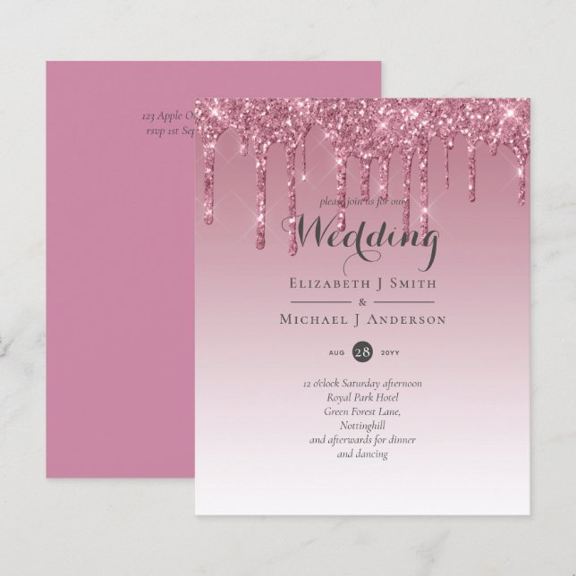 Papier PARTIES SCINTILLANT rose BUDGET Invitations de mar (Devant / Derrière)