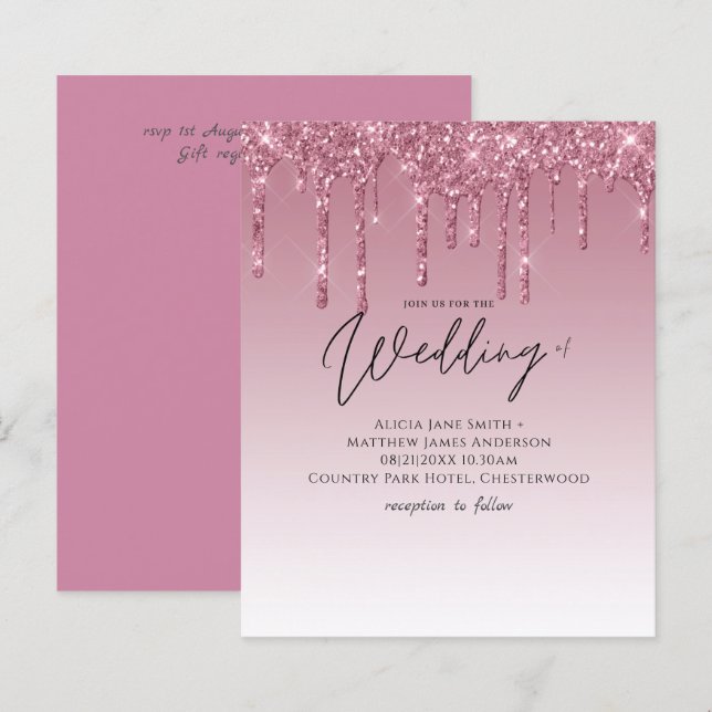Papier PARTIES SCINTILLANT rose BUDGET Invitations de mar (Devant / Derrière)