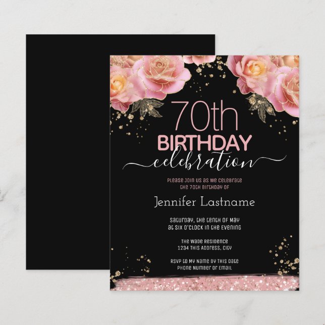 Papier Parties scintillant rose Floral 70e anniversaire I (Devant / Derrière)