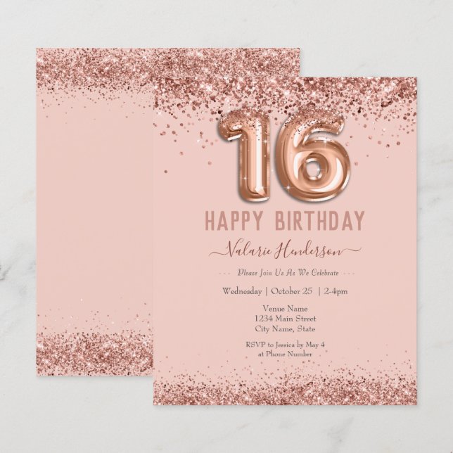Papier Parties scintillant rose vif Joyeux 16e anniversai (Devant / Derrière)