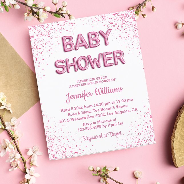 Papier parties scintillant roses simples baby shower invi (Créateur téléchargé)