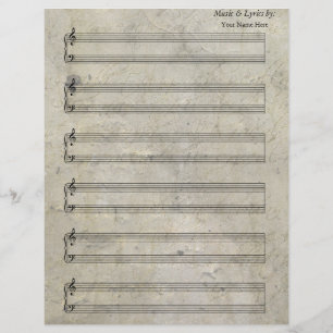 Papier Partition de piano vintage vieille tachée 6 portée