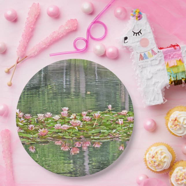 PAPIER-PARTY-TELLER/FLORAL/PINK-WASSERLILIEN/REFLE PAPPTELLER (Party)