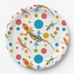 Papier Party Teller mit farbenfrohen Gecko-Design