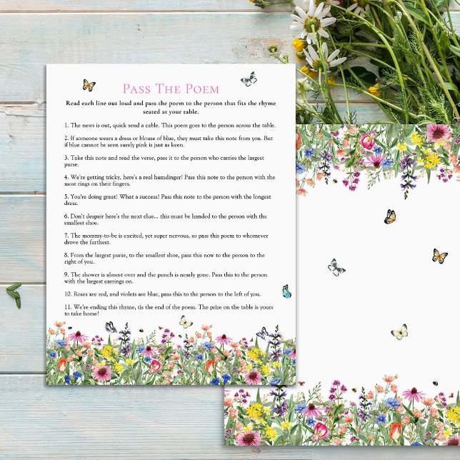 Papier Passer Le Poème | Baby shower Fleur sauvage d'été (Créateur téléchargé)