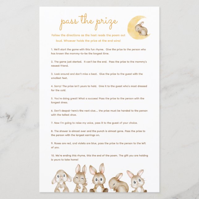 Papier Passez le jeu du Baby shower du prix - Lapin Rabbi (Devant)
