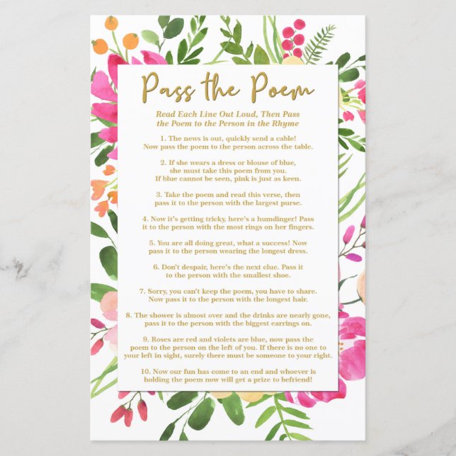 Papier Passez le Poem Shower Jeu, Jeux de Fête des mariée (Devant)