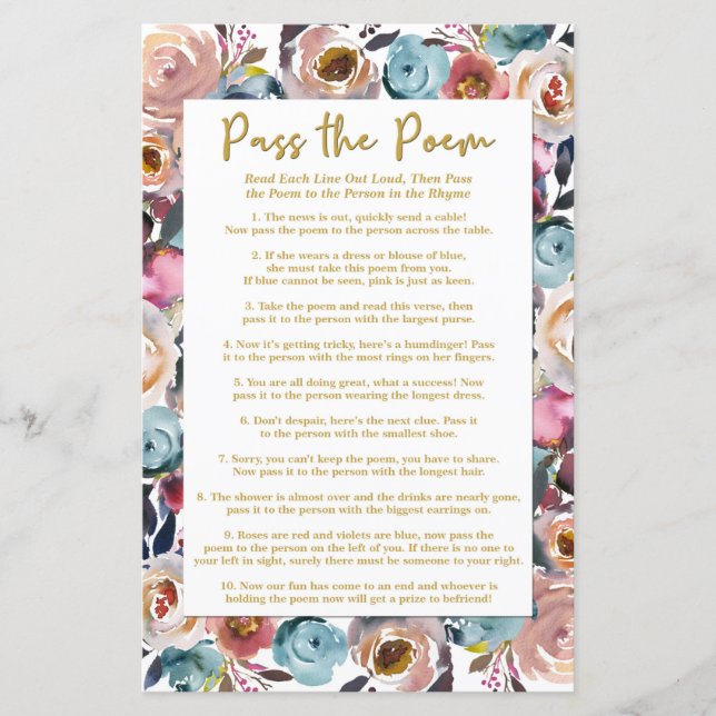 Papier Passez le Poem Shower Jeu, Jeux de Fête des mariée (Devant)