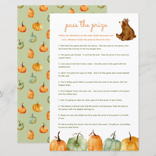 Papier Passez le prix jeu de baby shower - automne citrou (Devant / Derrière)
