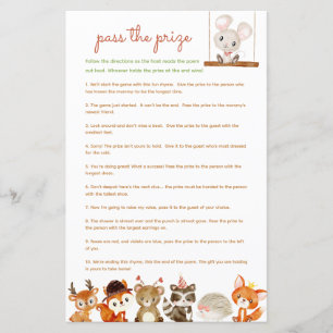 Papier Passez le prix jeu de baby shower Woodland Creatur