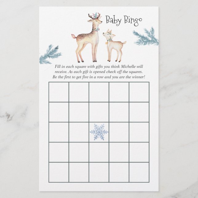 Papier Pastel Aquarelle Baby shower de Noël Bingo (Devant)