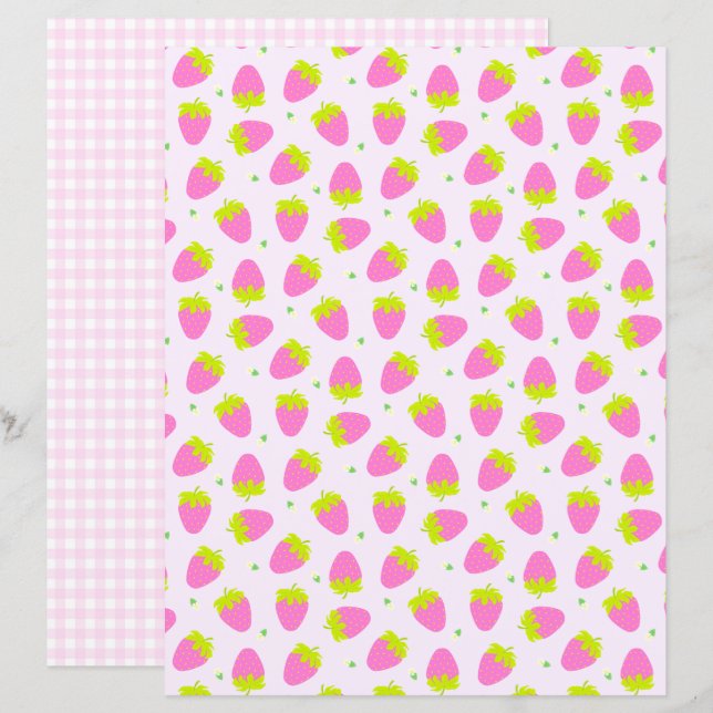 Papier Pastel aux fraises En vichy rose (Devant / Derrière)