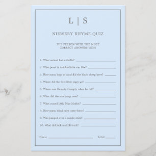 Papier Pastel Blue Nursery Rhyme Quiz Baby shower Jeu