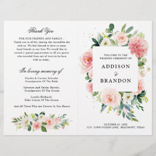 Papier Pastel Blush Pretty Rose Botanical Wedding Program