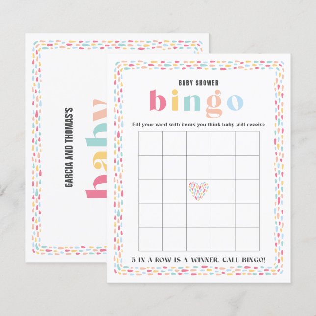 Papier Pastel Colours Arc-en-ciel Baby shower Bingo Jeu (Devant / Derrière)