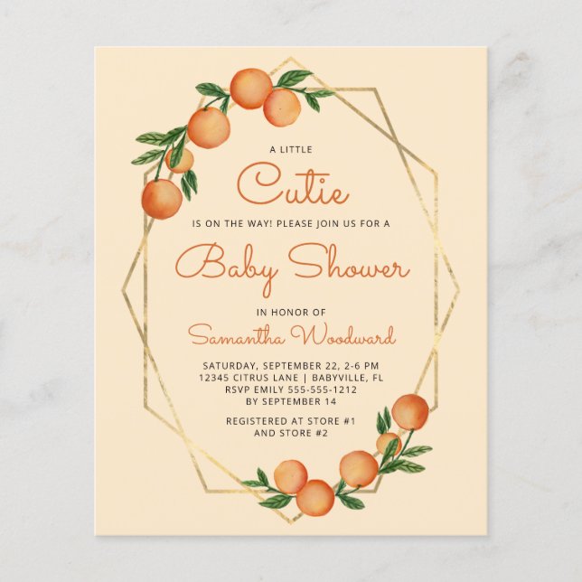 Papier Pastel Orange Little Cutie Baby shower Invitation (Devant)
