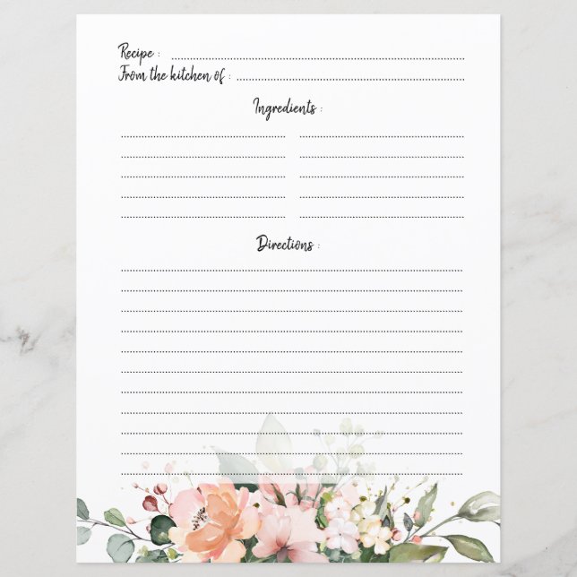 Papier Pastel Pink Blush Rose Floral Recette Card (Devant)