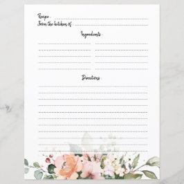 Papier Pastel Pink Blush Rose Floral Recette Card