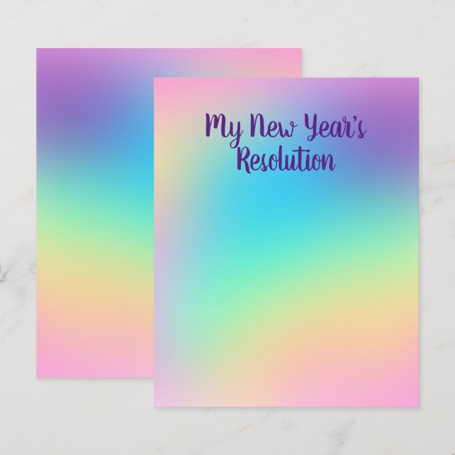 Papier Pastel Rainbow New Year's Party Resolution Paper (Devant / Derrière)
