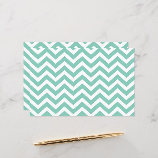 Papier Pastel Turquoise & Blanc Chevron Mariage Cardstock (Devant/Arrière en situation)