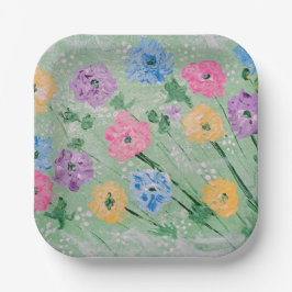 Papier Pastels Floraux, Assiettes Carrées 7"