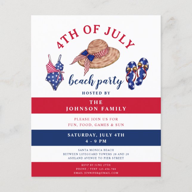 Papier Patriotique Red White & Blue Beach Party 4 juillet (Devant)