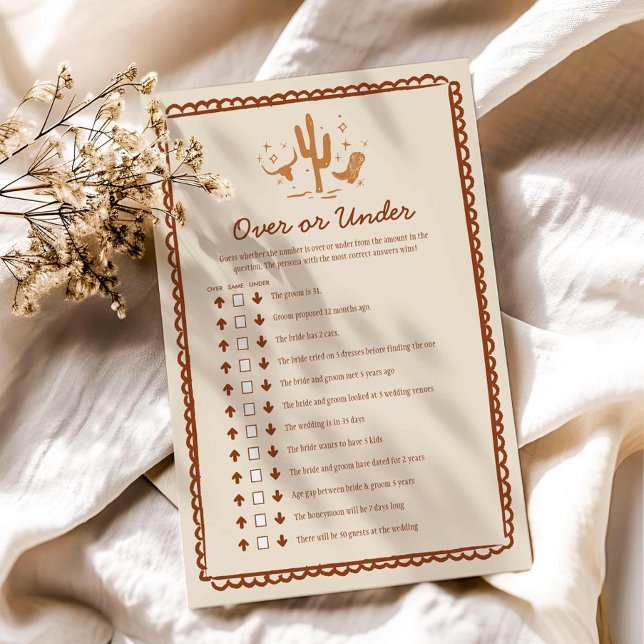 Papier Pays de l'Ouest au-dessus ou sous la mariée (Rustic Country Over or Under Bridal Shower Game)