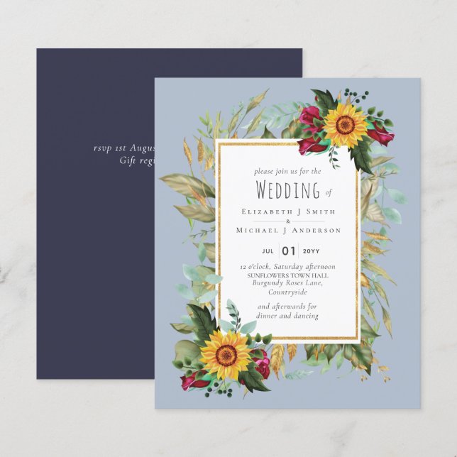 Papier Pays Tournesols Rustiques Bourgogne Mariage Rose (Devant / Derrière)