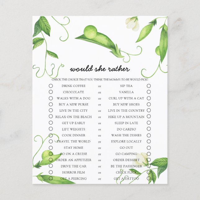 Papier Pea Voudrait-Elle Plutôt Baby shower Jeu (Devant)