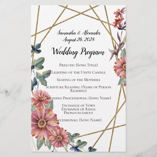 Papier Peach Coral Zinnia Mariage d'aquarelle (Devant)