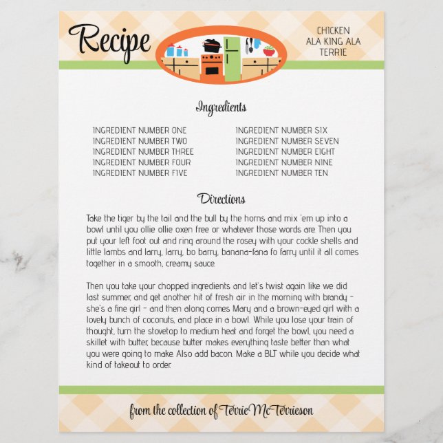 Papier Peach en vichy recette de cuisine rétro classeur i (Devant)