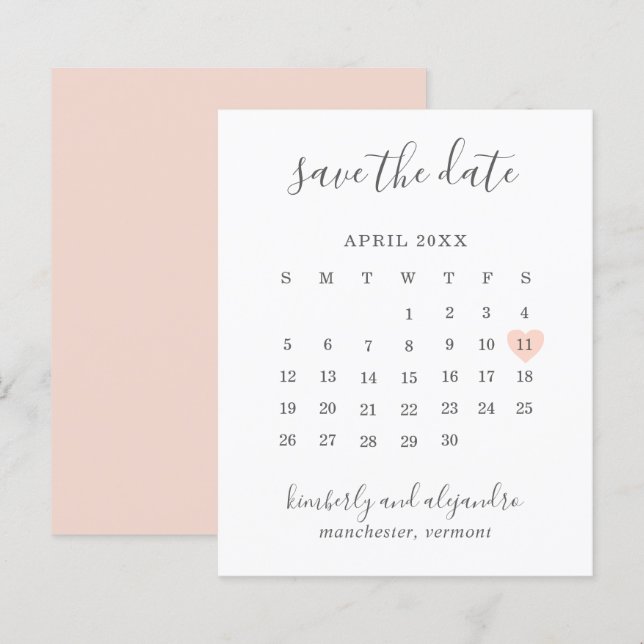 Papier Peach Heart Calender Budget Wedding Enregistrer la (Devant / Derrière)