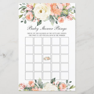 Papier Peach Ivory Floral Baby shower Bingo Party Jeu