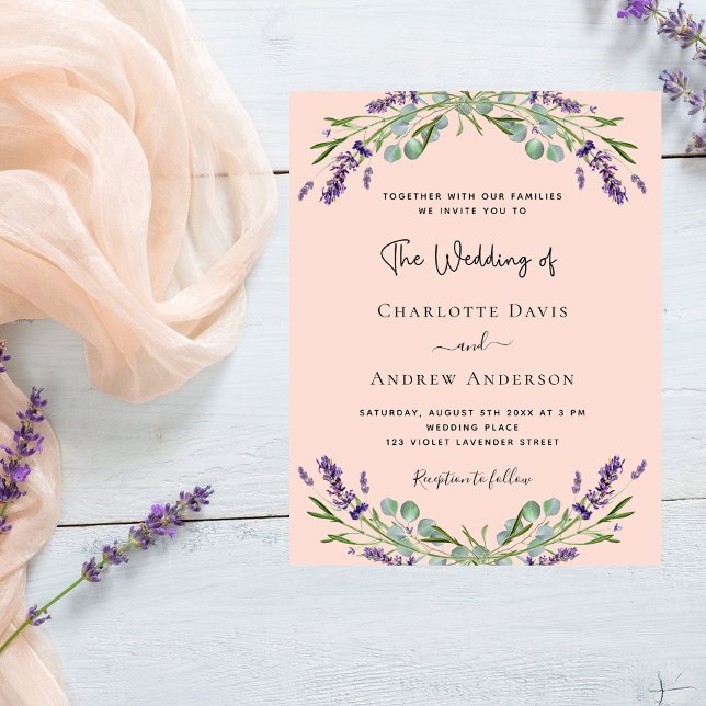 Papier Peach lavender violet budget faire-part de mariage (Créateur téléchargé)