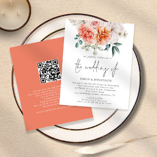 PAPIER Peach Peonies Floral QR Code Einladung Hoch