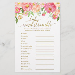 Papier Peach & Pink Peony Flower Word Scramble Jeu