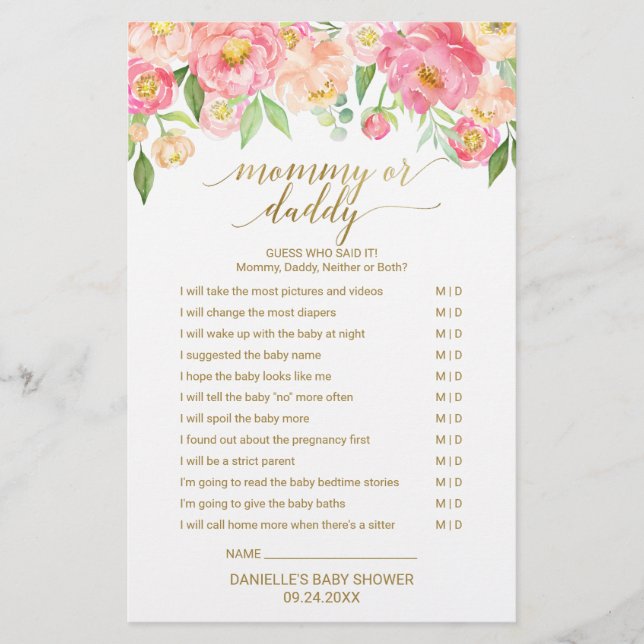 Papier Peach & Pink Peony Flower Word Scramble Jeu (Devant)