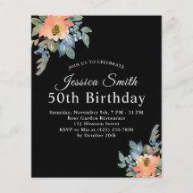 Peachy Blue Watercolor Invitation d'anniversaire F