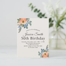 Peachy Blue Watercolor Invitation d'anniversaire F