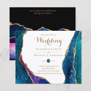 Papier Peacock Blue Green Gold Agate Wedding Inviter CHEA