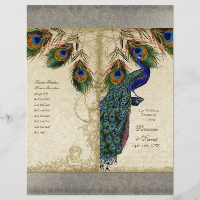 Papier Peacock & Feather Elegant Matching Wedding Program (Devant)