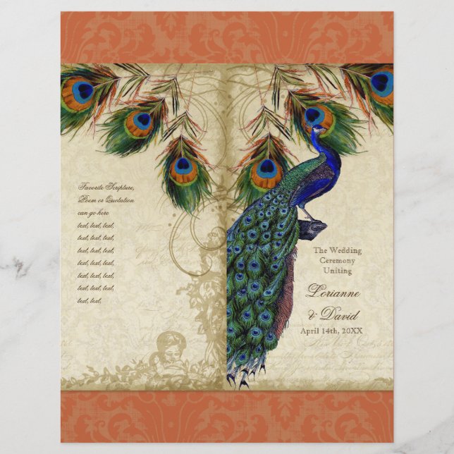 Papier Peacock & Feather Elegant Matching Wedding Program (Devant)